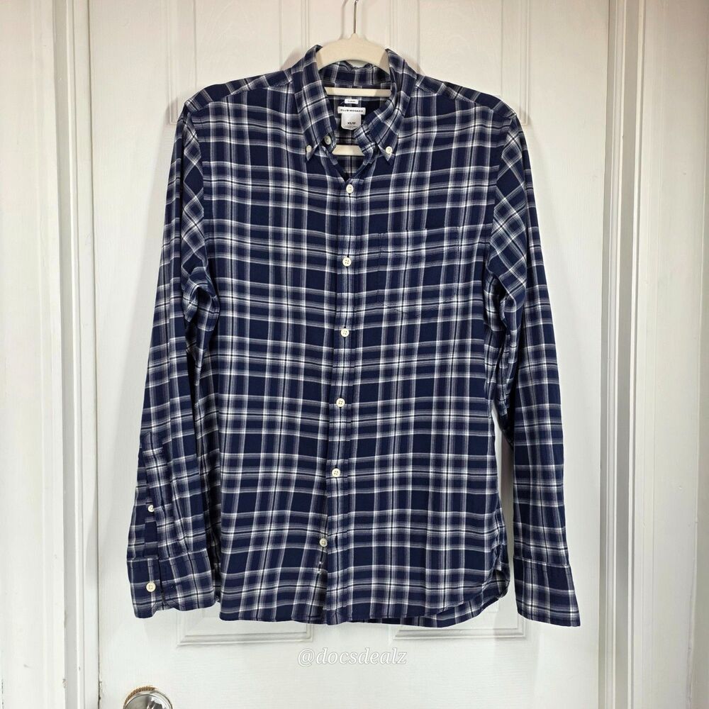 Club Monaco Plaid Blue and White Button Down Shirt Men's XS